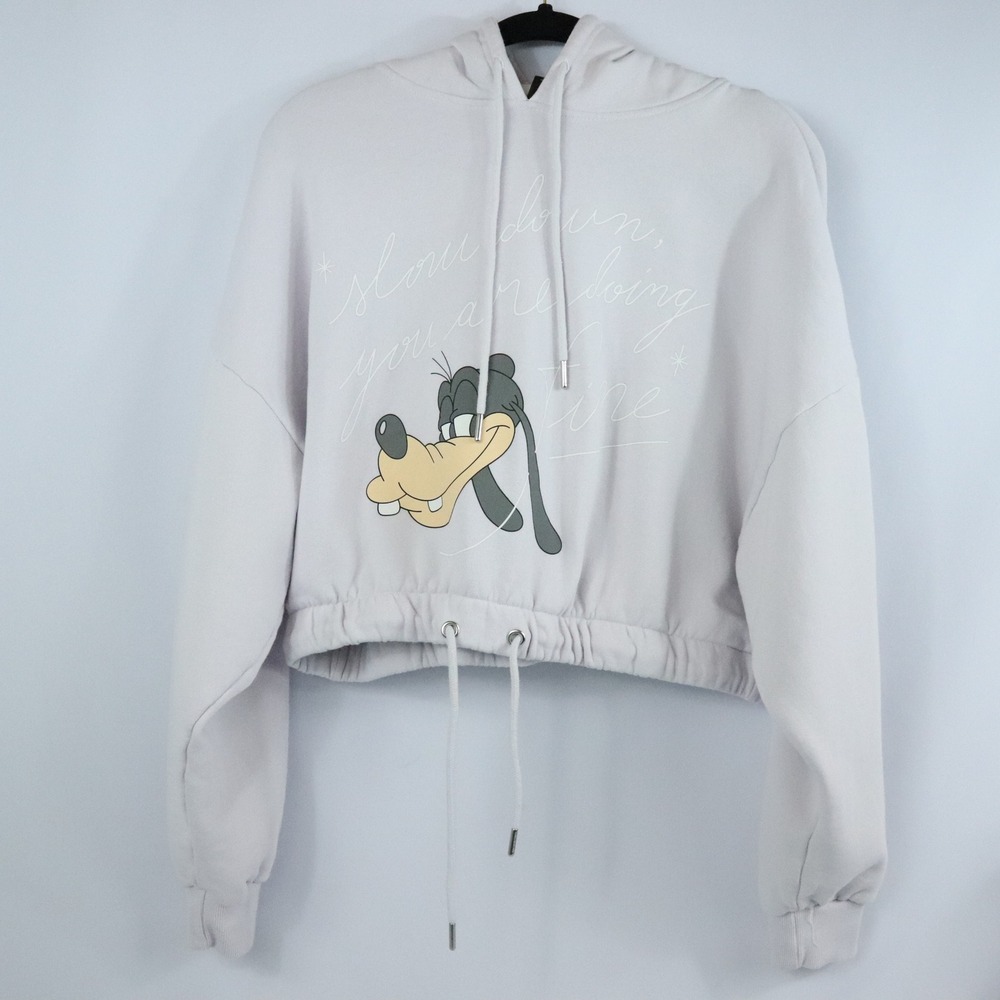 Cakeworthy Disney Goofy Graphic Cropped Hoodie "Slow Down You Are Doing Fine" L
